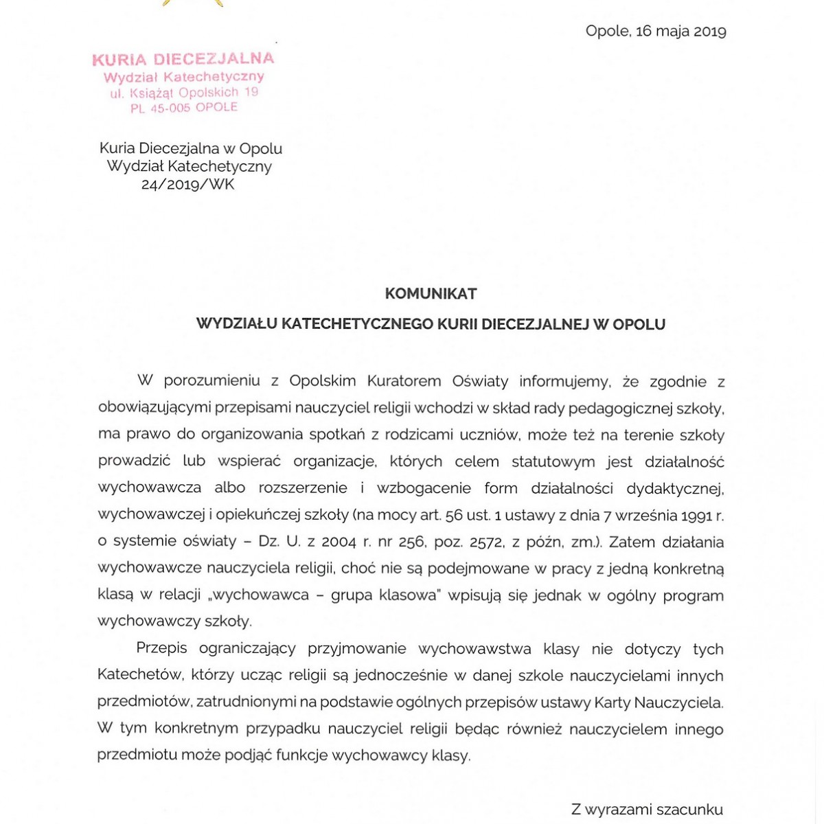 Opinia Katechety O Uczniu Przykład Komunikat Wydziału Katechetycznego: Katecheta a wychowawstwo